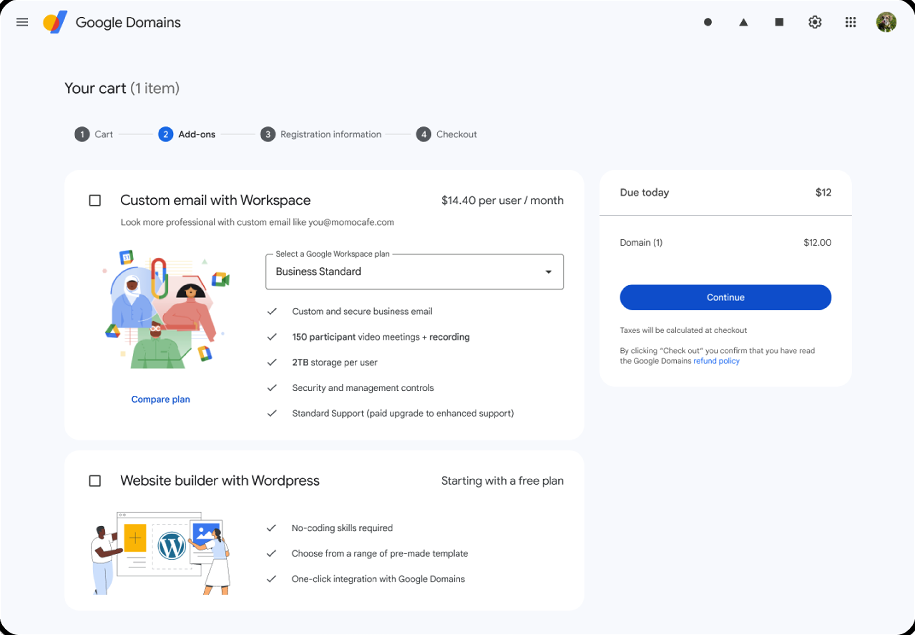 SMB North Star — Google Domains cart flow